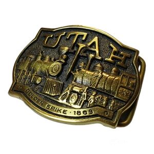 VTG Golden Spike 1869 UTAH Railroad Brass Belt Buckle
